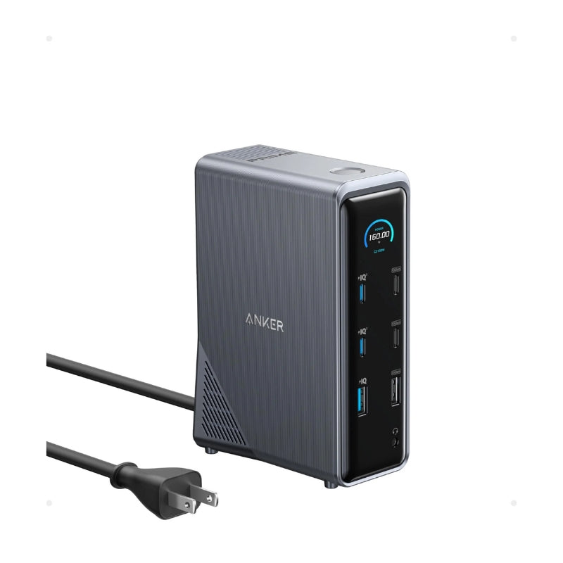Anker Prime Dock 160W 14-in-1 with Dual 4K Display – Gray - قاعدة شحن أنكر برايم 160واط - 14 منفذ و دعم شاشتين بدقة 4ك
