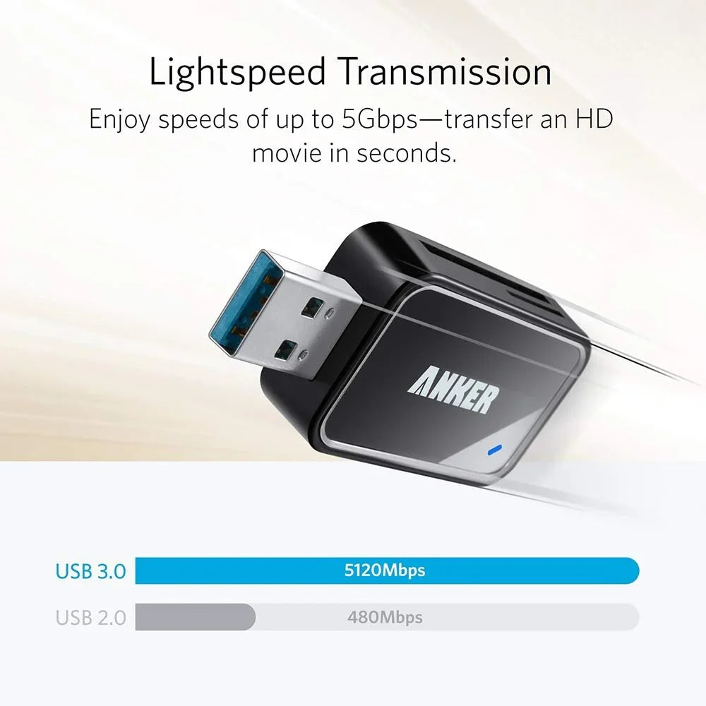 قارئ بطاقات ذاكرة انكر 2 في 1 | Anker 2-in-1 USB 3.0 Memory Card Reader for SD & MicroSD Cards