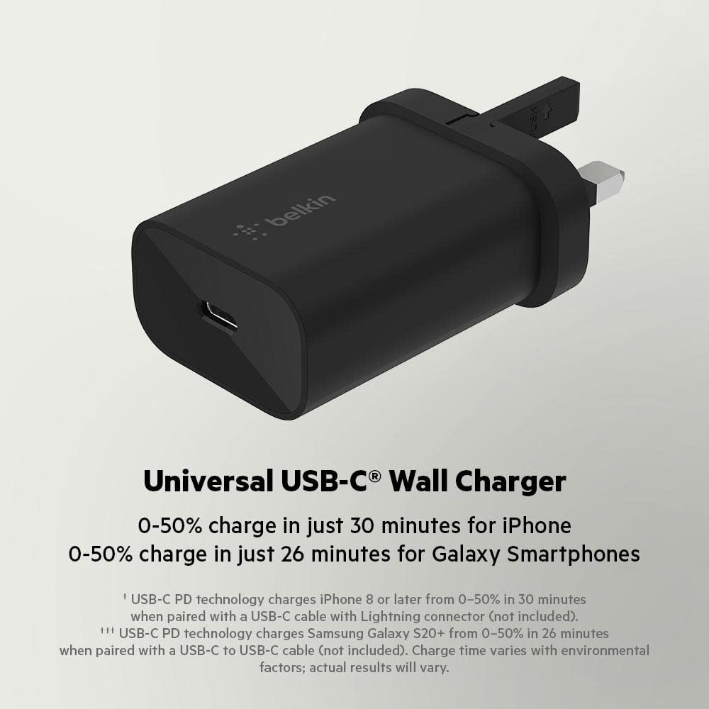 Belkin BoostCharge 25W Wall Chargers with PPS USB-C Power Delivery Fast Charger  - شاحن جداري بقوة 25 واط بتقنية البوست شارجر بمنفذ يو اس بي سي