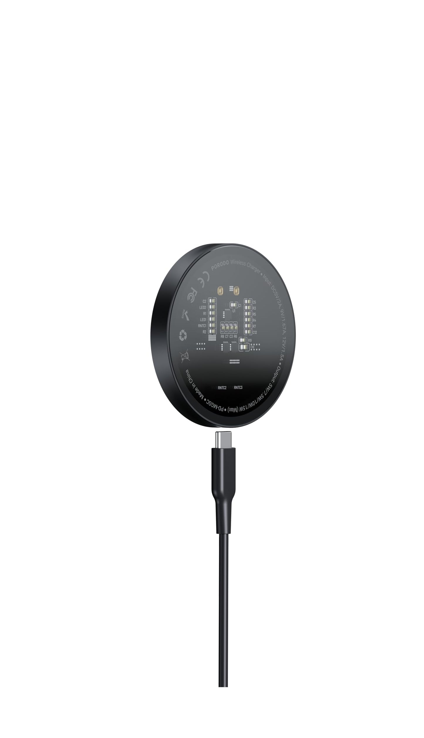 شاحن ماج سيف بورودو اللاسلكي مع كيبل TPU بطول 1.2 متر - اسود | Porodo MagSafe Wireless Charger with 1.2M TPU Cable – Black