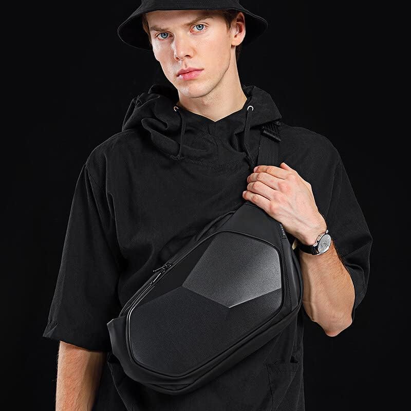 Bange Men Polyhedral Hard Shell Crossbody Chest Bag - Black | حقيبة كتف حول الجسم صلبة متعددة الزوايا للرجال من بانج - اسود
