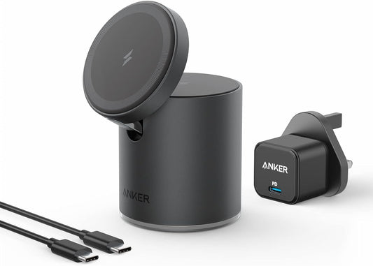 Anker 623 Magnetic Wireless Charger 2 In 1 Wireless Charging Station With 20W USB-C Charger - شاحن 623 لاسلكي مغناطيسي من انكر (ماج جو) شاحن 2 في 1 شاحن يو اس بي سي‏20 واط