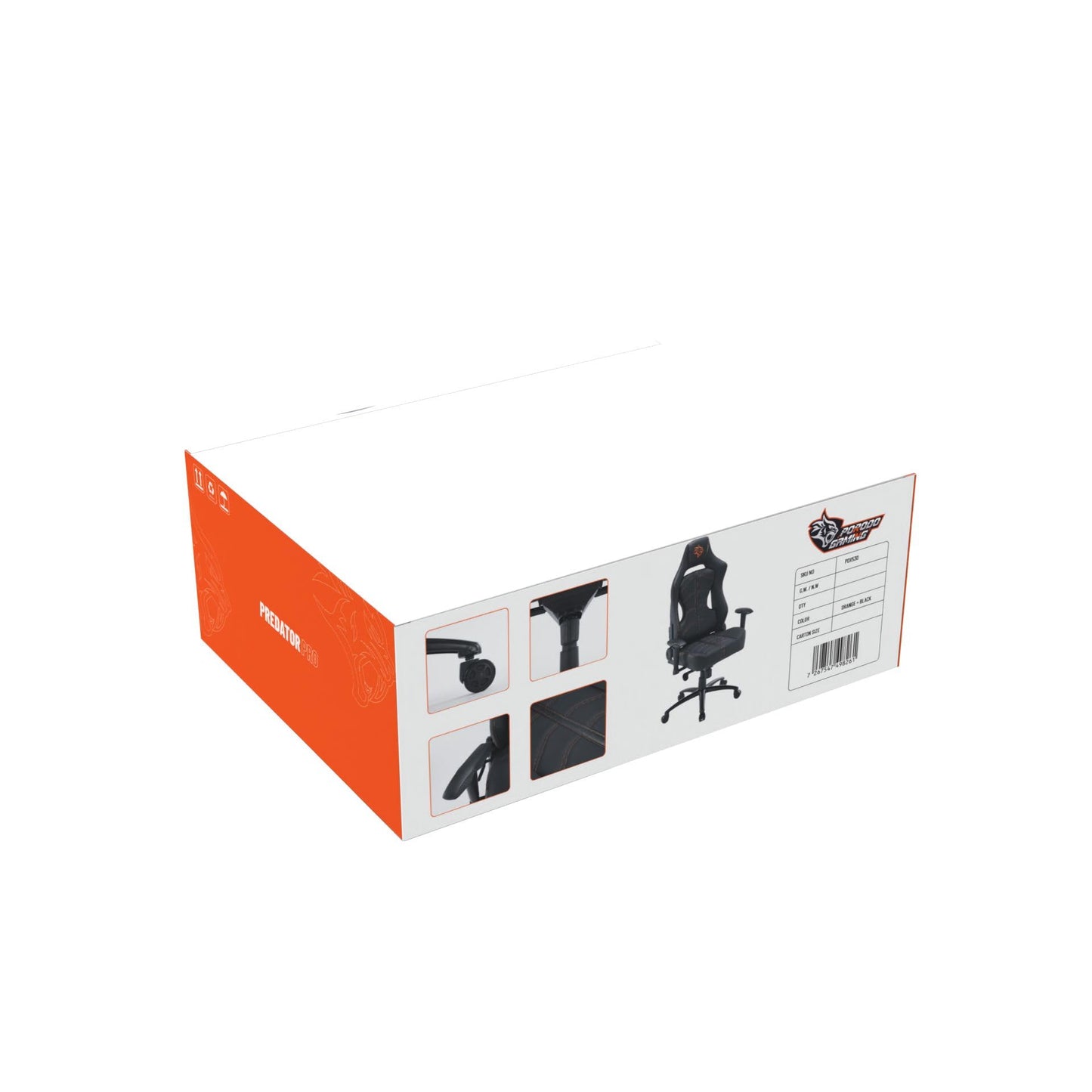 كرسي العاب بريدتور برو مع مسند ووسادة ومساند اذرع 2D - اسود/برتقالي | Porodo Gaming Predator Pro Chair with Molded Backrest & Seat and 2D Armrests – Black/Orange