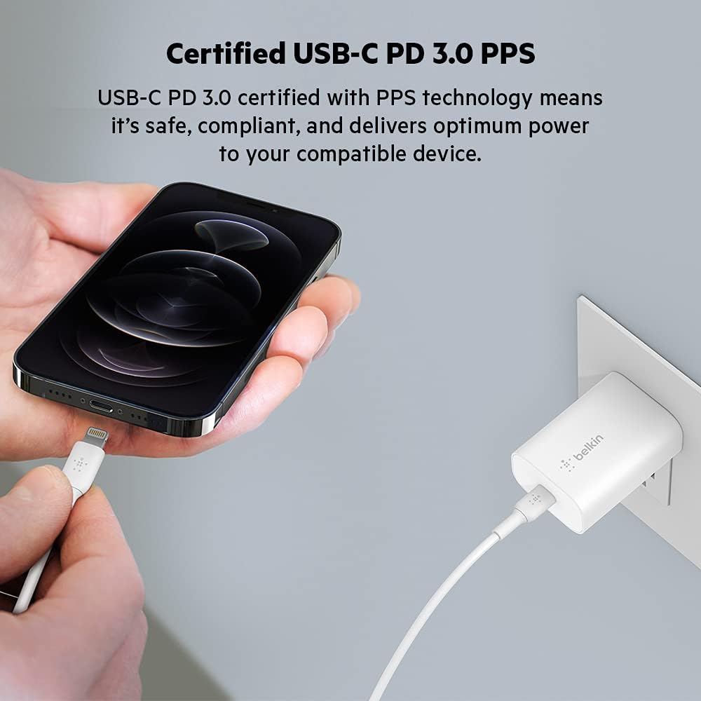 Belkin BoostCharge 25W wall charger with PPS USB charger plug with USB-C Power Delivery - شاحن جداري بقوة 25 واط براس شحن يو اس بي سي بتقنية البوست شارجر