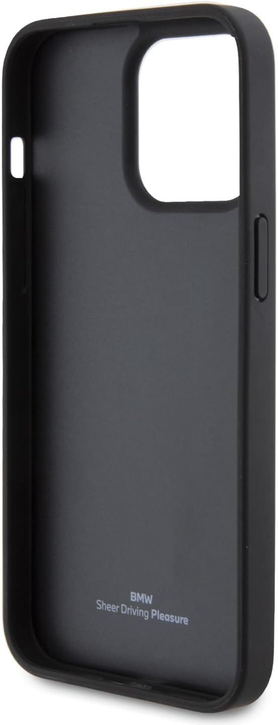 BMW Leather Case, Diamond Pattern, Shockproof Slim Fit for iPhone 15 Pro – Black | كفر جلدي بنقشة ماسية لهاتف ايفون 15 برو, تصميم نحيف مقاوم للصدمات, لون اسود