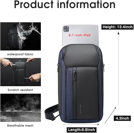 Bange Titan Sling Bag (11 inch iPad) Water-Resistant Crossbody Men's Bag | حقيبة كتف حول الجسم للرجال من بانج تايتان, مقاومة للماء, تتسع لجهاز ايباد 11 بوصة