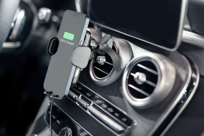 حامل هاتف سيارة شاحن لاسلكي هوغ دوال برو 15 واط من  سيليلار لاين - Cellularline Hug Dual Pro Wireless In Car Smartphone Holder With Wireless Charging 15W