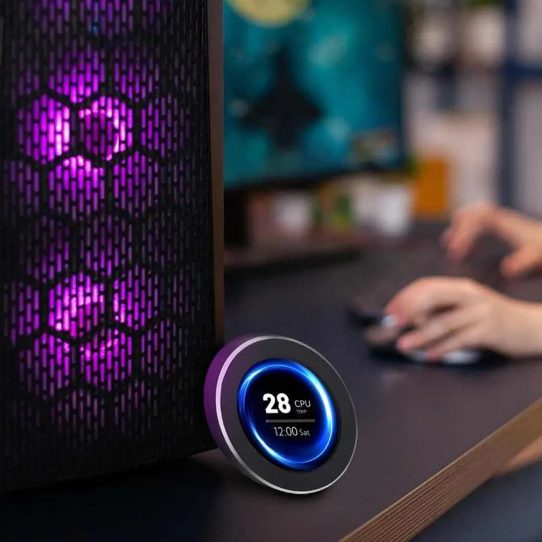 شاشة معلومات ذكية بحجم 2.1 بوصة مع لاصق 3M من بورودو جيمنج - اسود | Porodo Gaming 2.1" Dia Mini Smart Information Screen with 3M - Black