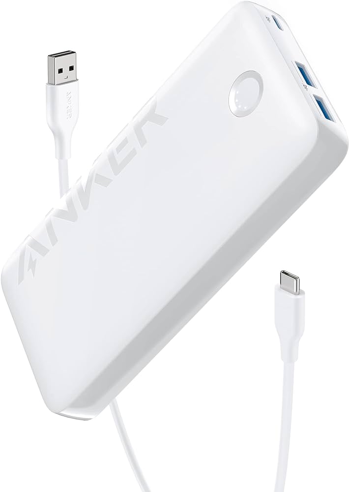 Anker Power Bank 20,000mAh Portable Charger with USB-C Fast Charging - باور بانك بسعة 20ألف ميلي أمبير مع كيبل يو اس بي سي سريع الشحن