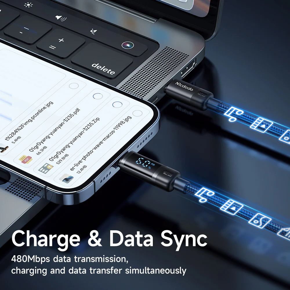 Mcdodo 36W Battery Level Display USB C To Lightning Cable 1.2m - مكدودو 36واط عرض مستوى البطارية يو اس بي سي إلى كابل لايتننغ 1.2 متر