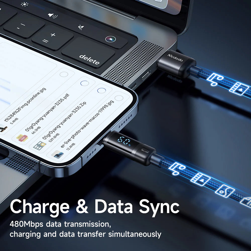 Mcdodo 3A Battery Level Display USB To Lightning Cable 1.2m - ماكدودو عرض مستوى البطارية يو اس بي إلى كابل لايتننغ 1.2 متر