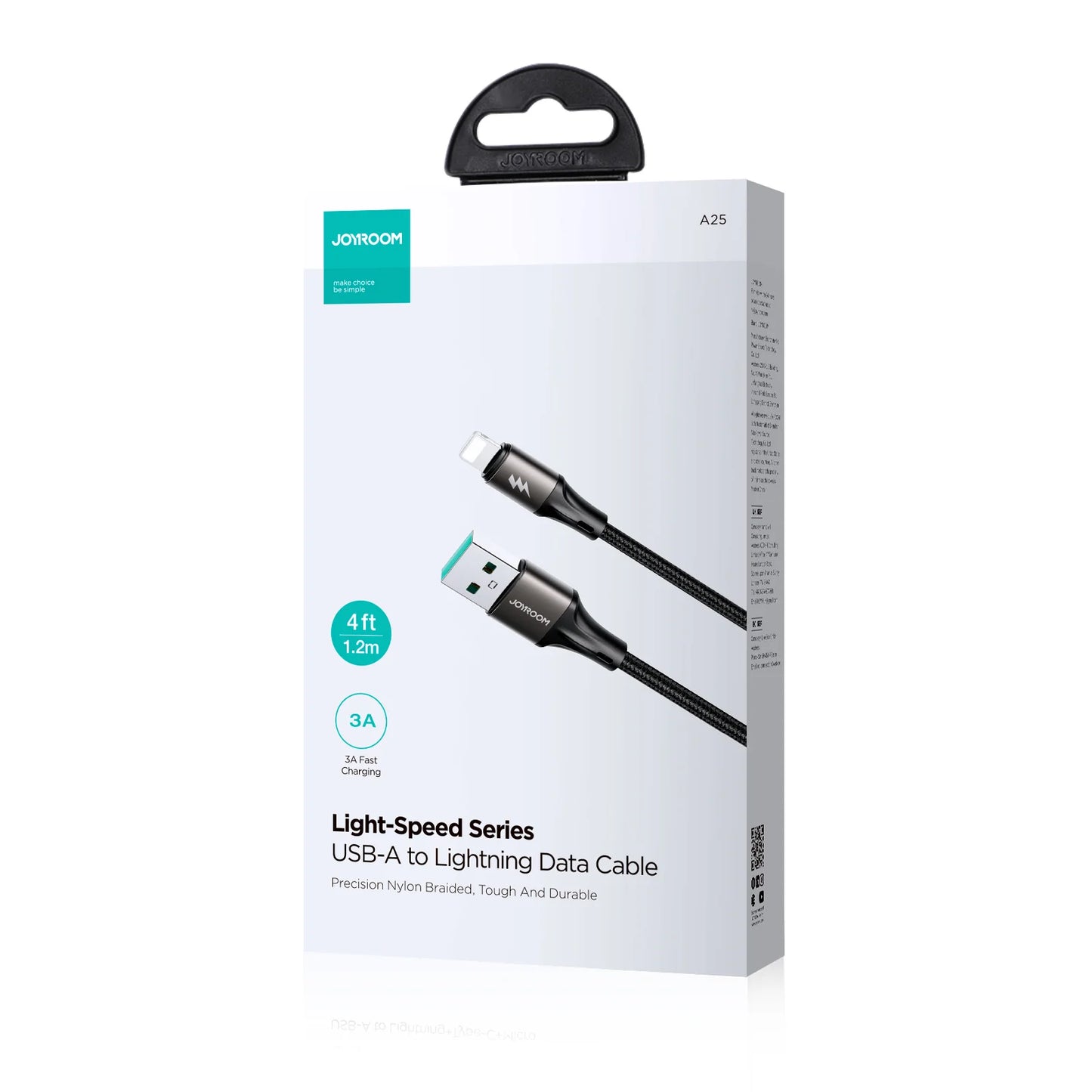 كيبل جويرووم S-A25 يو اس بي اي الى لايتننغ بقدرة 18 واط وطول 1.2 متر - اسود | JOYROOM S-A25 3A 18W Fast Charging Data Cable USB-A to Lightning 1.2m – Black