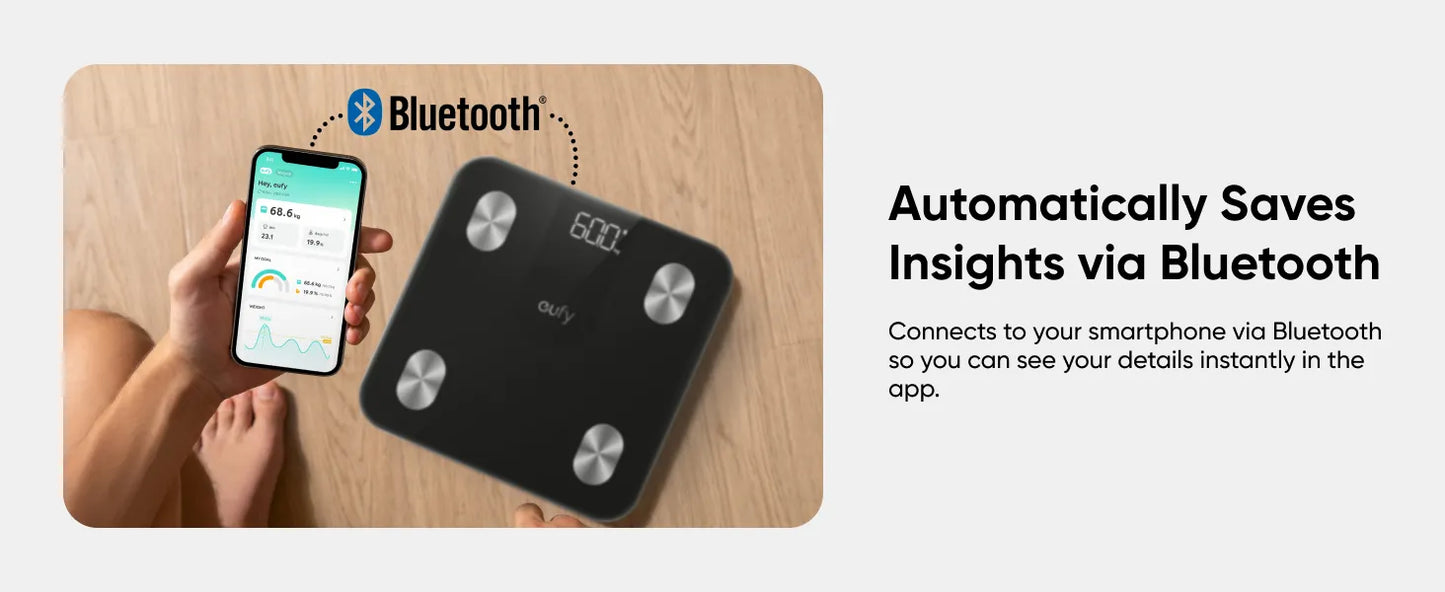 Anker Eufy Smart Scale A1 Black – 12 Body Metrics, Bluetooth, App Sync | ميزان ذكي انكر يوفي A1, قياس 12 مؤشرا صحيا, اتصال بلوتوث