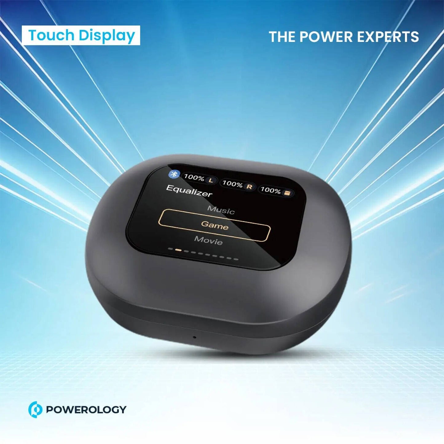 باورولوجي سماعات اذن TWS بتقنية التوصيل الهوائي مع علبة شحن وشاشة عرض - اسود | Powerology Air Conduction ENC TWS Earbuds and Charging Case with Display – Black.