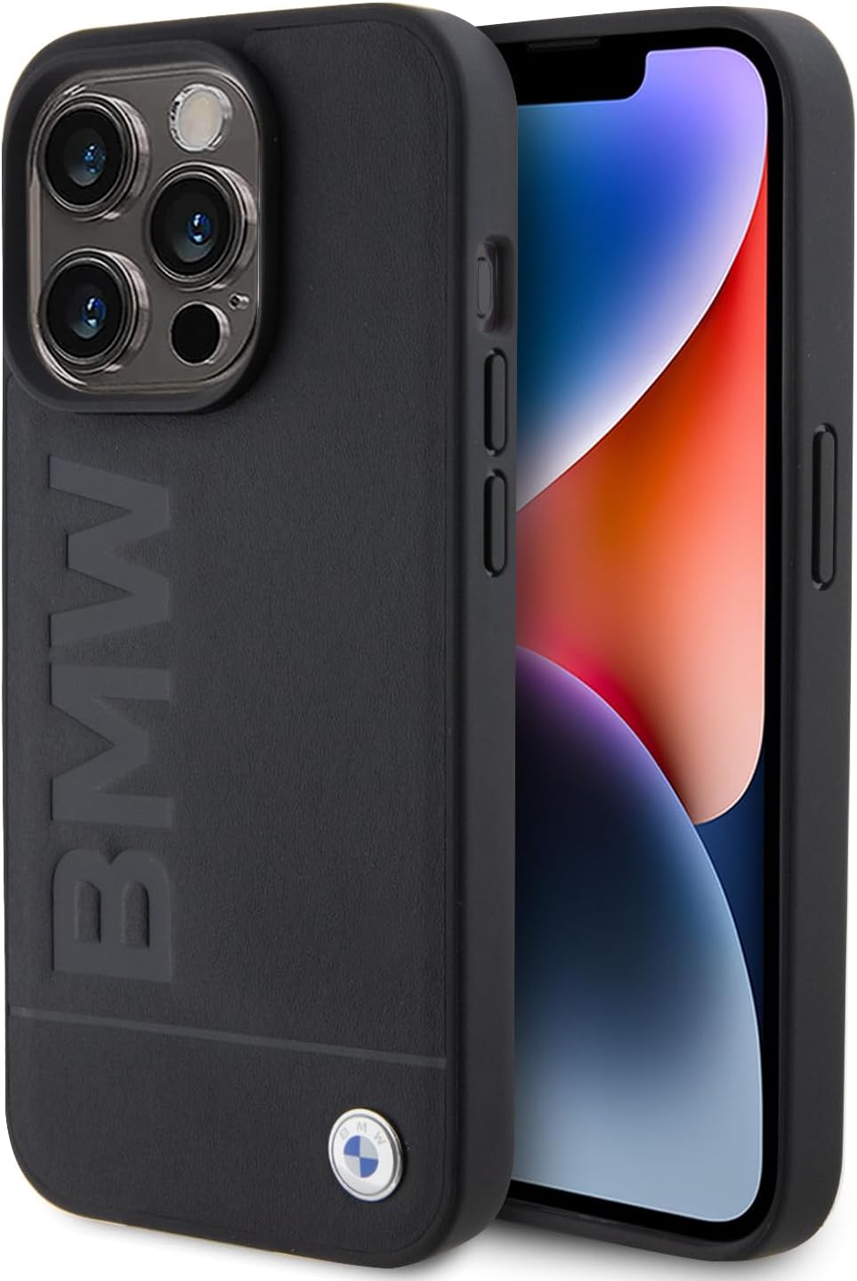 BMW Leather Case, Hot Stamp Logo, Slim Shockproof Cover for iPhone 15 Pro – Black | كفر بي ام دبليو جلدي بنقش حراري وشعار بارز لهاتف ايفون 15 برو, نحيف ومقاوم للصمات, اسود