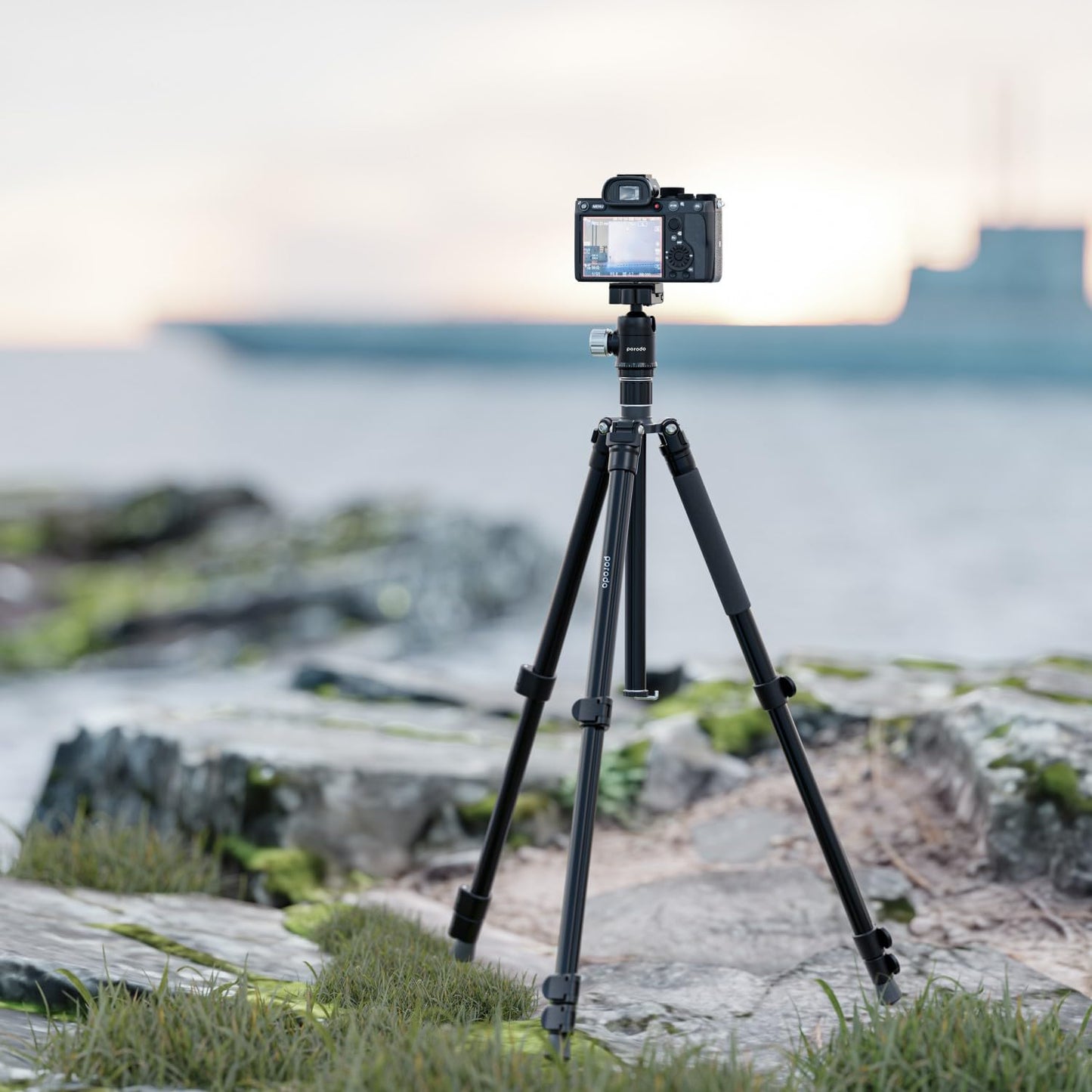 ترايبود المنيوم مع رأس كروي من بورودو - اسود | Porodo Aluminium Tripod with Ballhead - Black