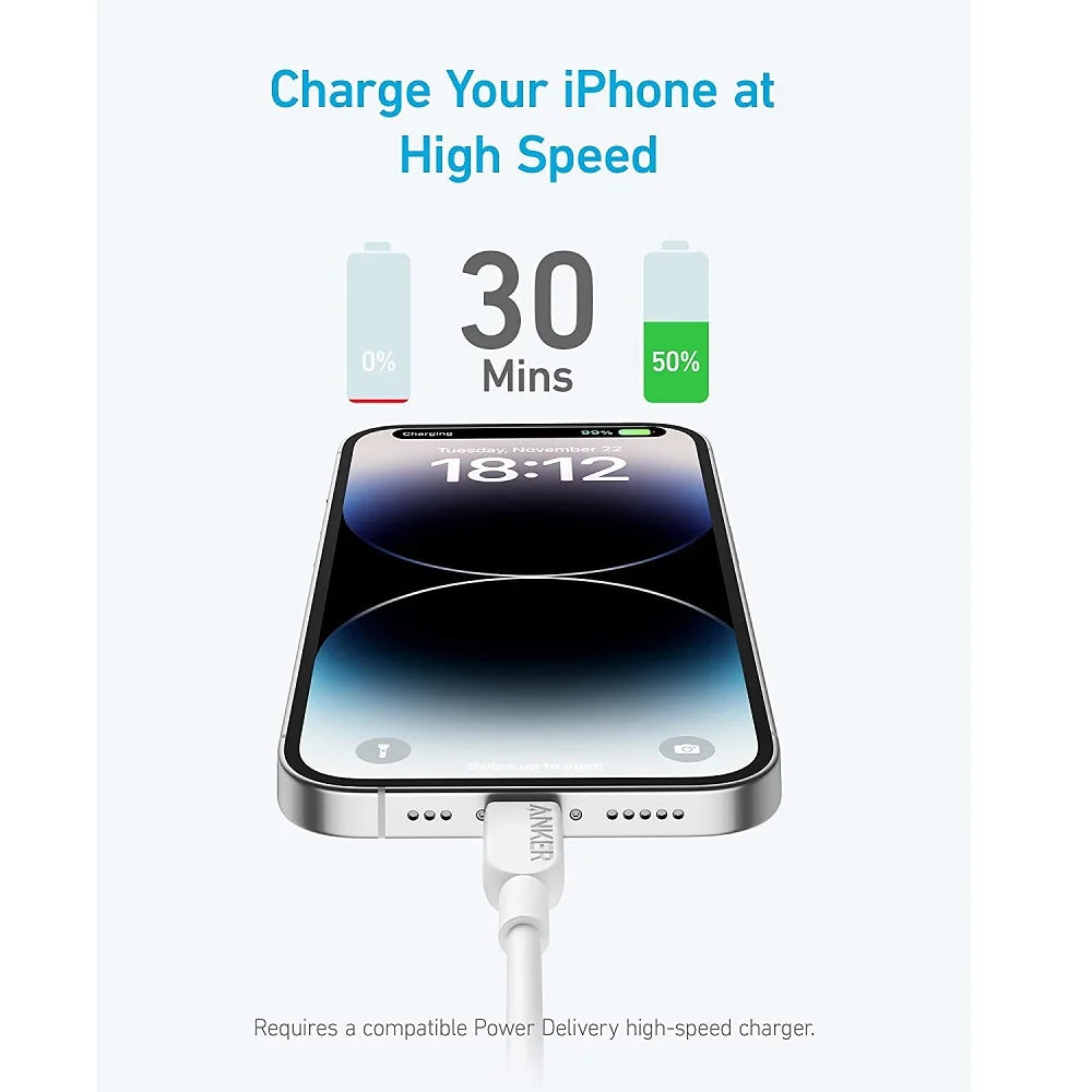 Anker 322 USB-C to Lightning Connector Braided Cable 6ft - كيبل مضفر يو اس بي سي الى لايتننع من أنكر