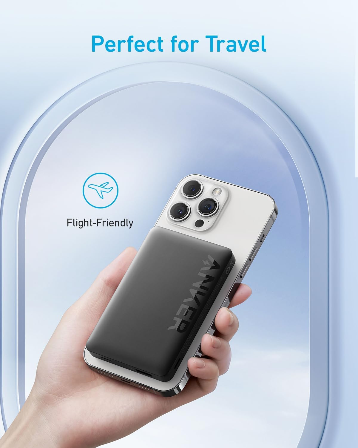 Anker Magnetic Power Bank 10,000mAh Wireless Portable Charger 20W Fast Charging Battery Pack with USB-C - انكر باور بانك مغناطيسي 10000ملي أمبير شاحن لاسلكي محمول حزمة بطارية شحن سريع 20 واط مع يو اس بي سي ماج سيف متوافق مع ماج سيف