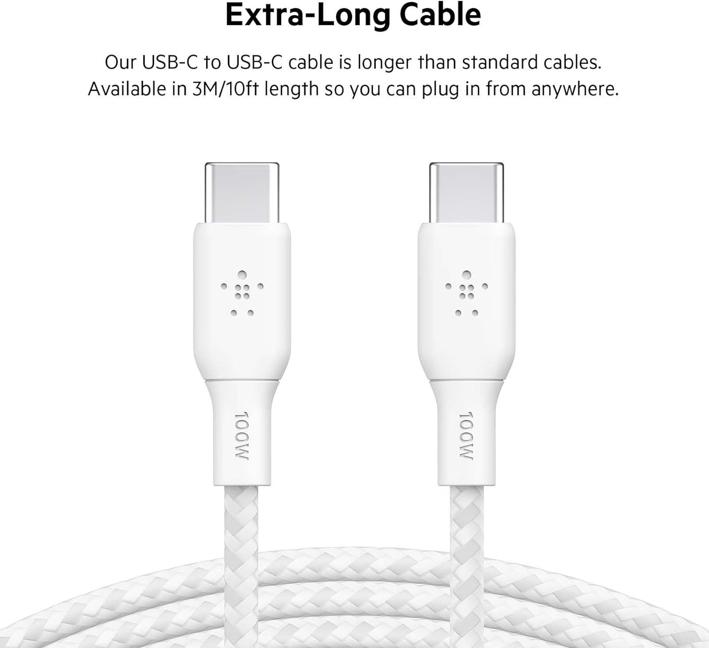 Belkin USB Type C to Type C Cable 100W Power Delivery 3M - كابل يو اس بي تايب سي  إلى تايب سي توصيل طاقة 100 وات