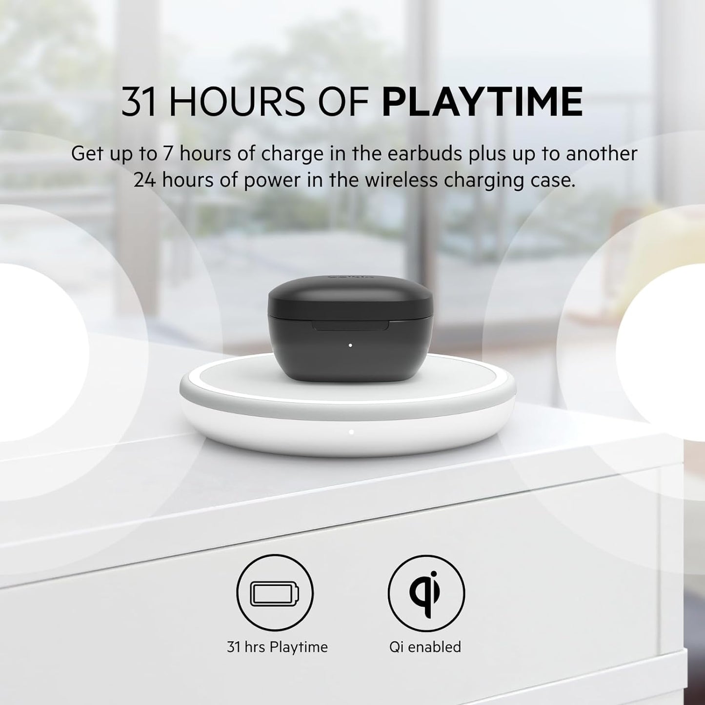 Belkin Wireless Earbuds SoundForm Rise True Wireless Bluetooth 5.2 Earphones with Wireless Charging - سماعات أذن لاسلكية من بيلكين سماعات بلوتوث ساوند فورم رايو ترو اللاسلكية 5.2 مع شحن لاسلكي