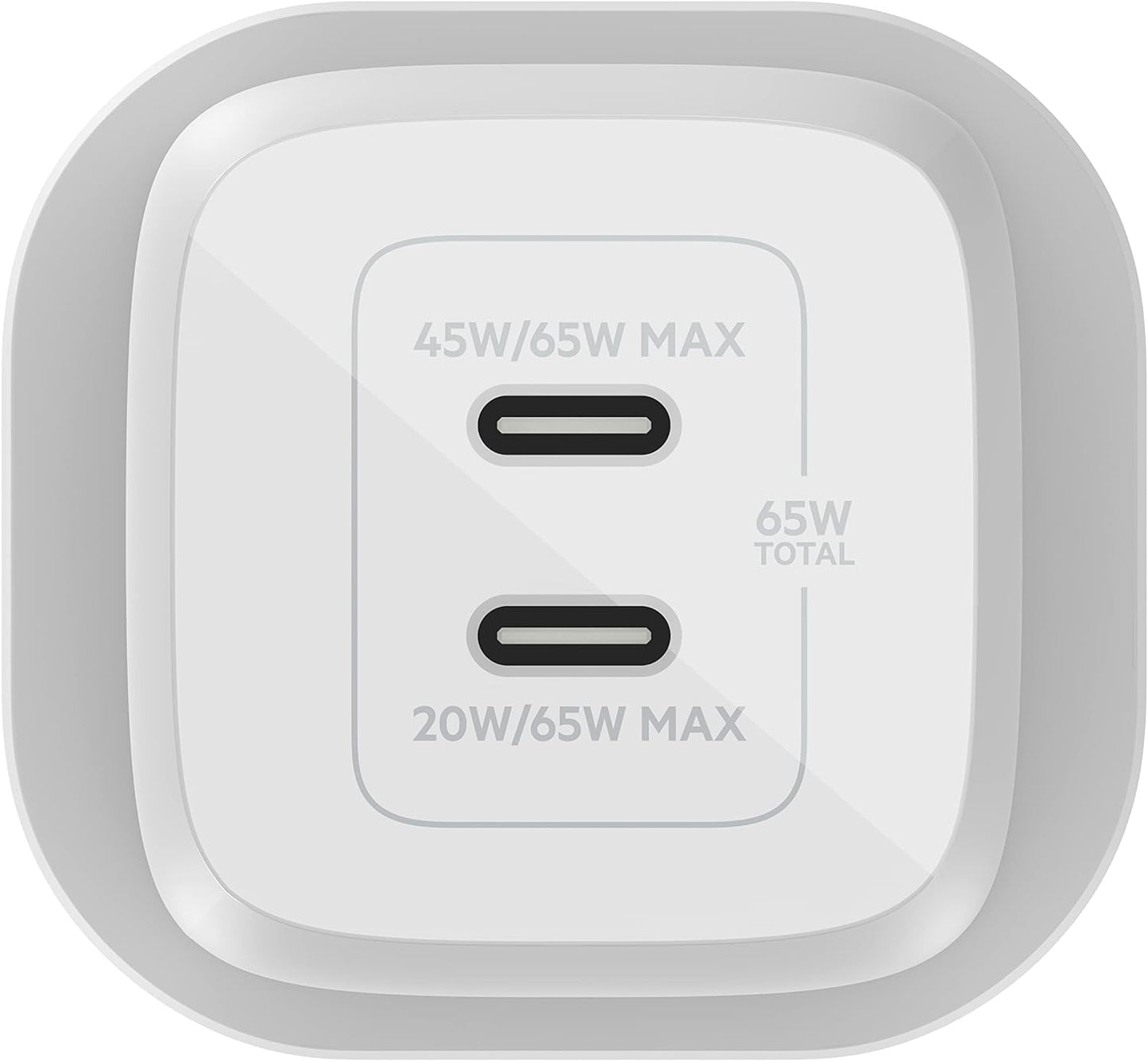 Belkin BoostCharge PRO Dual 65W USB-C PD GaN Fast Charger with PPS 2M USB-C to USB-C Cable - شاحن حائط مزدوج يو اس بي سي بقدرة 65 واط من بيلكن يتضمن كيبل يو اس بي سي توصيل طاقة سريع 3.0 بتقنية نتريد الغاليوم ومقبس يو اس بي وشاحن يو اس بي