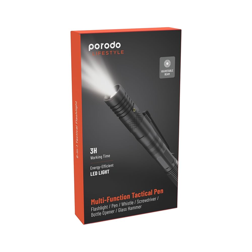 كشاف متعدد الوظائف 9 في 1 من بورودو لايف ستايل, مع قلم وحامل وصفارة وفتاحة زجاجات | Porodo LifeStyle Outdoor 9in1 Flashlight with Holder Pen Whistle Bottle Opener