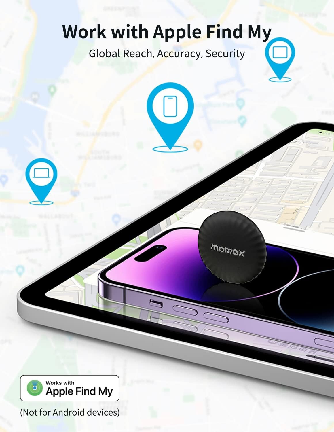 Momax PinTag Find My Tracker, Up to 12-Month Battery Life - متعقب موماكس بنتاج, بطارية تدوم حتى 12 شهرا