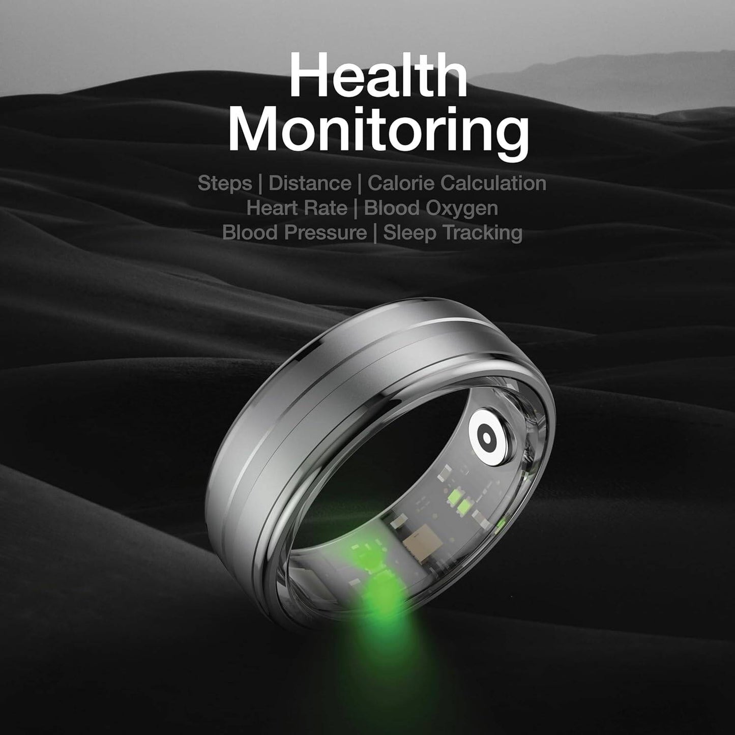 خاتم تتبع الصحة الذكي من جرين لايون قياس 9 - اسود | Green Lion Smart Health Tracker Ring Size 9 - Black