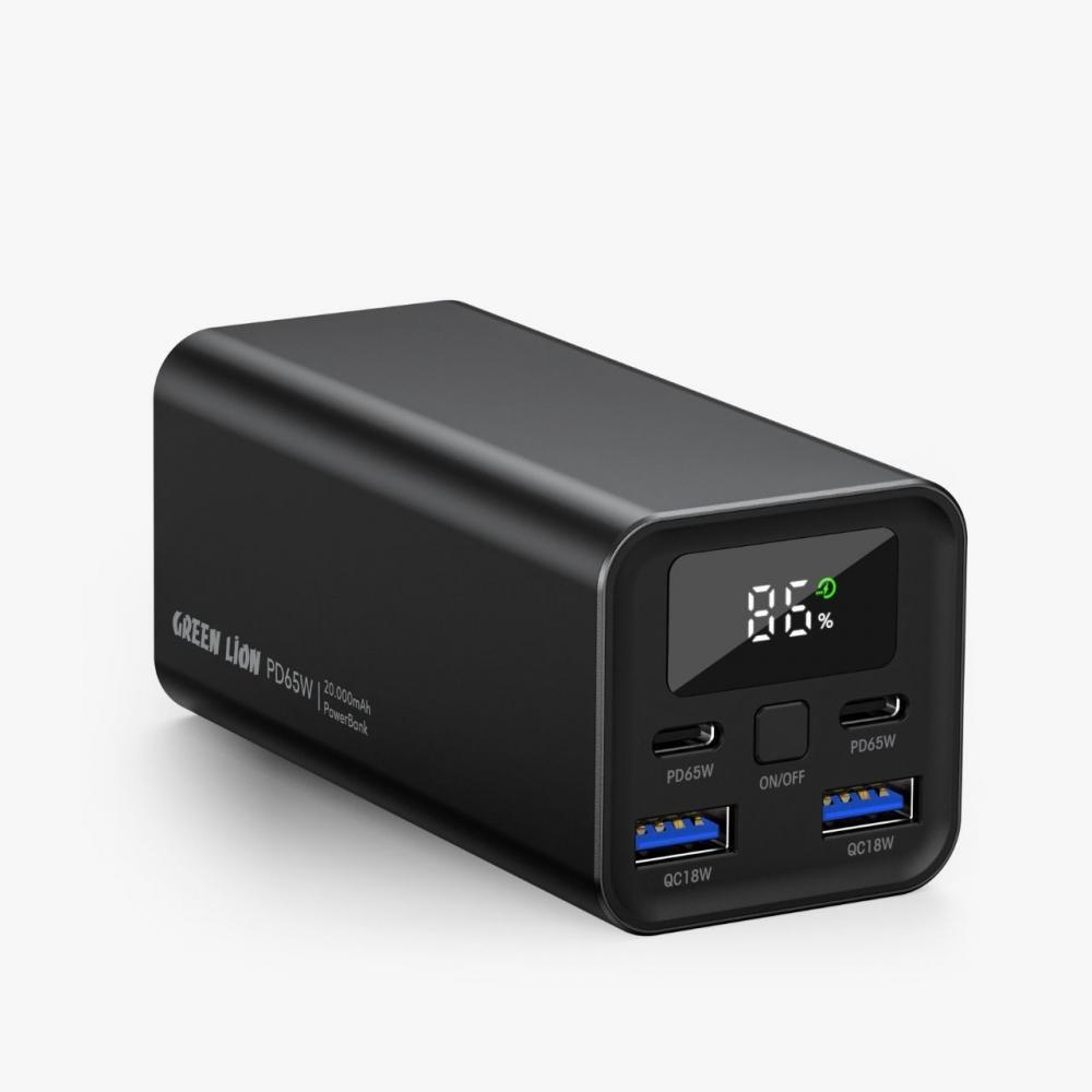 باور بانك جرين لايون تيربو بسعة 20,000 مللي أمبير وبقدرة شحن 65 واط - اسود | Green Lion Turbo Power Bank PD 65W 20000 mAh - Black
