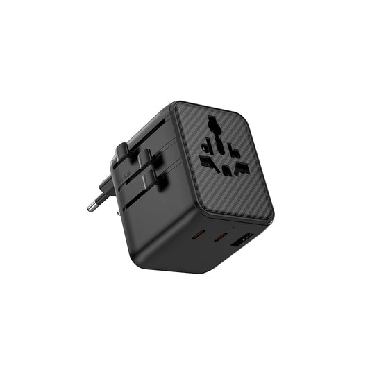 محول سفر عالمي ويوو GaN بقدرة شحن 25 واط - اسود | WiWU Wi-UA011 Warrior 25W GaN Universal Adapter 2C1A