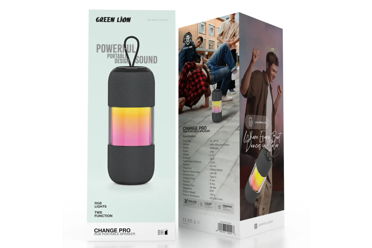 سبيكر جرين لايون جينج برو المحمول مع اضائة RGB - اسود | Green Lion Change Pro RGB Portable Speaker - Black