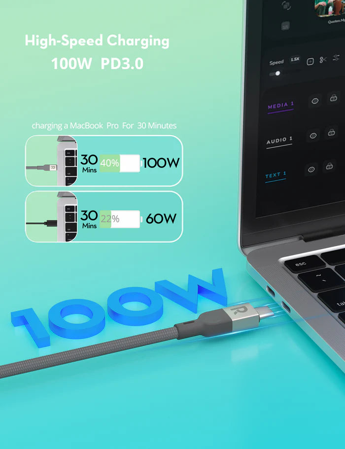RAVPower RP-CB1039 100W Magnetic USB-C to USB-C Nylon Braided Cable - راف باور كابل مغناطيسي تايب سي إلى تايب سي بقوة 100 واط مجدول نايلون