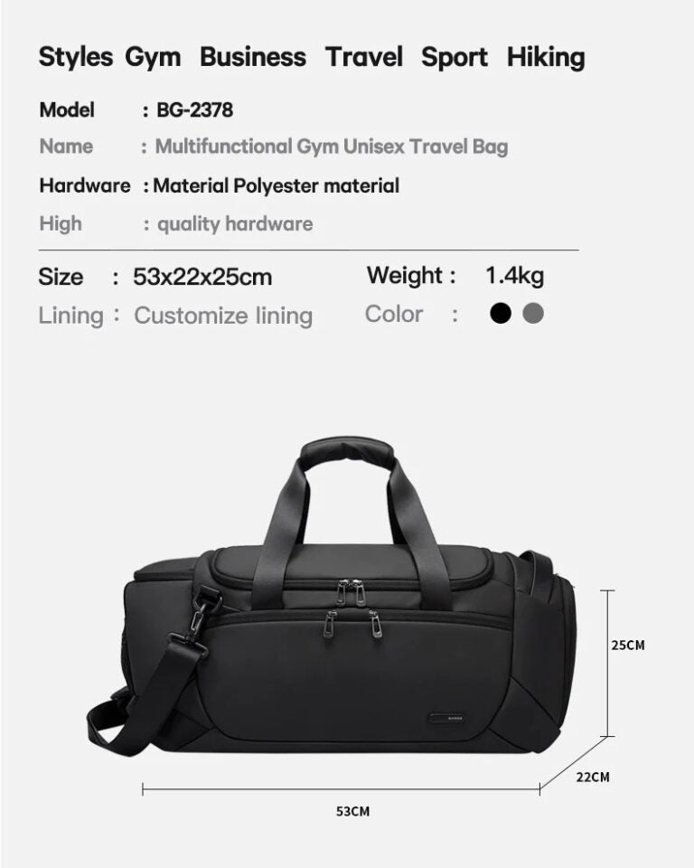 حقيبة بانجي ماكس للسفر والرياضة مقاومة للماء - اسود | BANGE Max Travel Bag – Black
