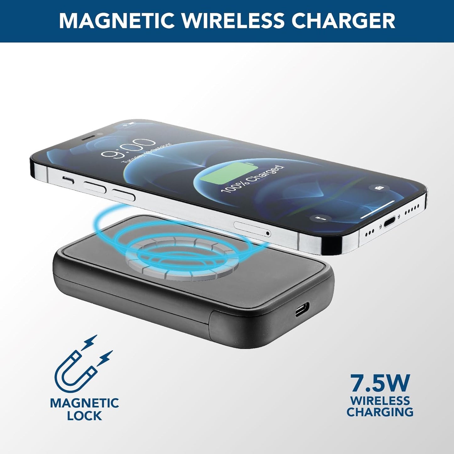 Cellularline Wireless Power Bank MAG 5000 - سيلولار لاين شاحن محمول متوافق مع باور بانك ماجسيف بسعة 5000 مللي أمبير بقدرة 7.5 وات