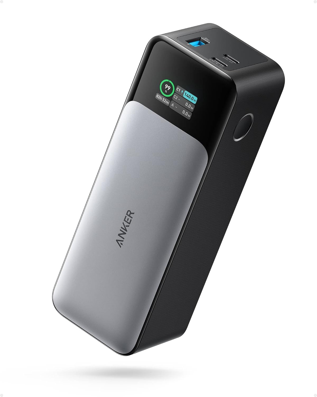 Anker Power Bank 24,000mAh 3-Port Portable Charger with 140W Output Smart Digital Display - نكر باور بانك شاحن محمول 3 منافذ 24000ميلي أمبير مع مخرج 140 واط وشاشة رقمية ذكية