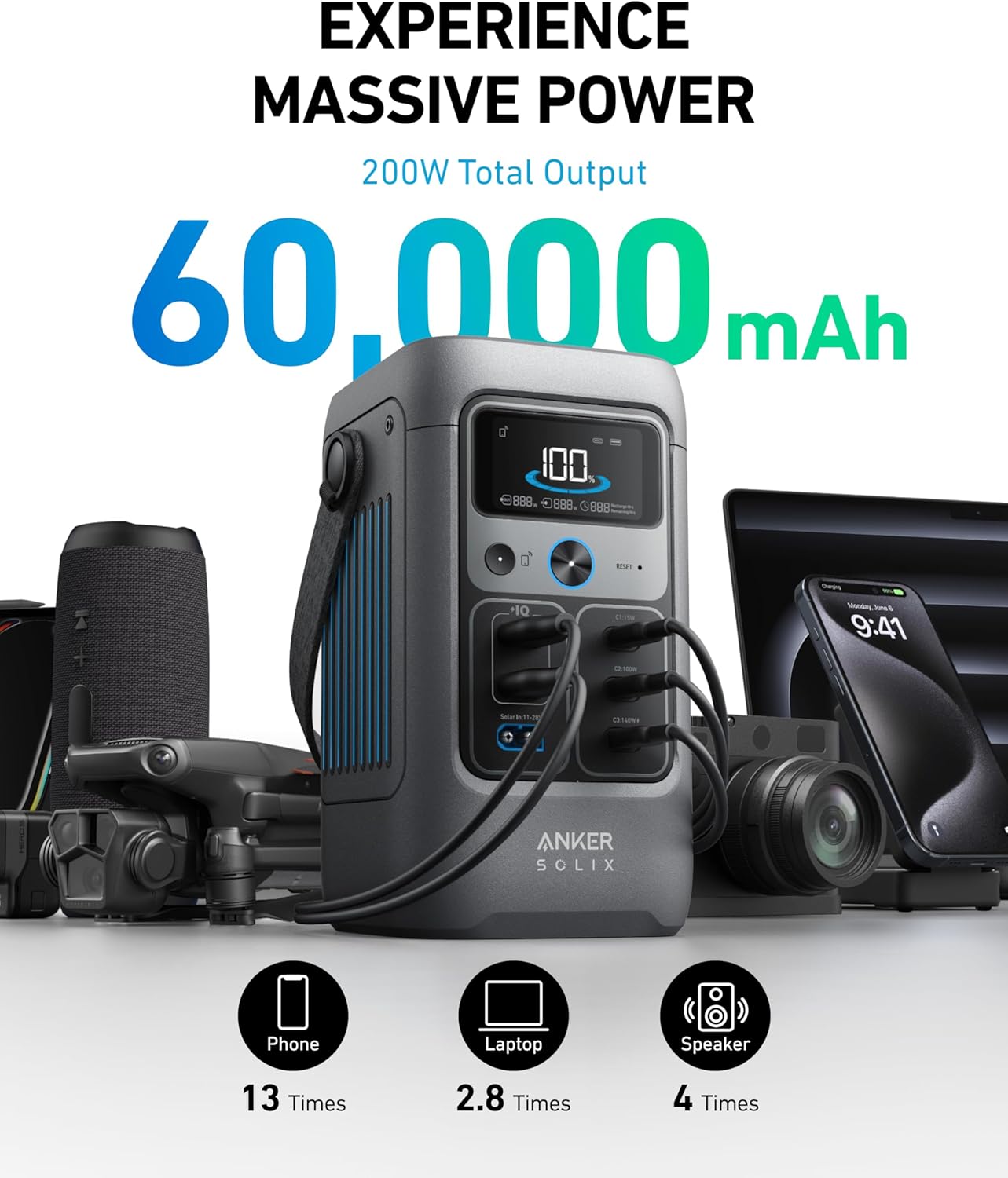 Anker SOLIX C200 DC Power Bank Station, 192Wh Portable Power Station, 200W Output | محطة الطاقة المحمولة انكر سوليكس C200 DC, بقدرة 200 واط, سعة 192 واط-ساعة