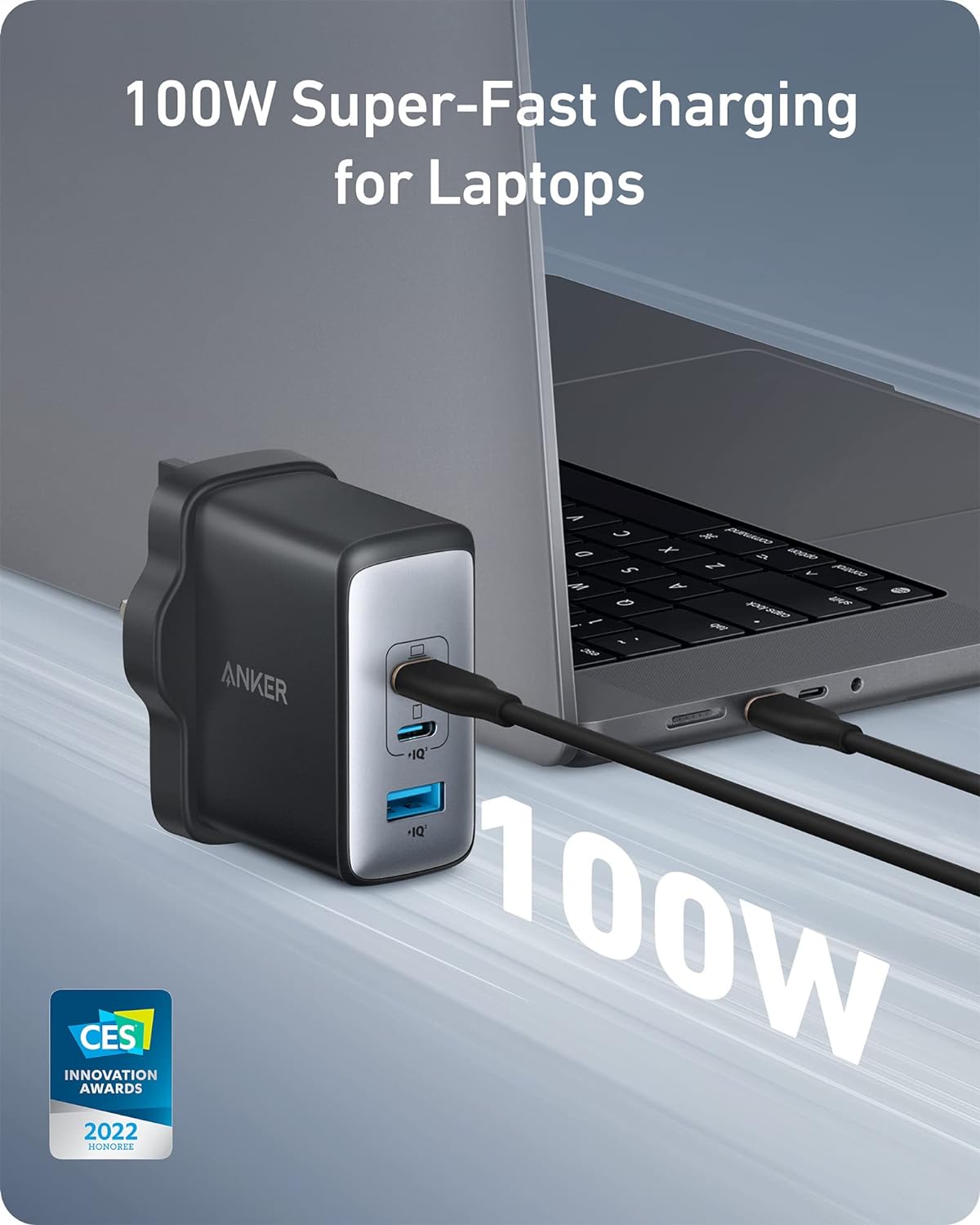 Anker 100W USB C Charger 736 GaN II Charger 3-Port Fast Compact Wall Charger -  شاحن يو اس بي سي 100 واط شاحن 736 جان II شاحن حائط صغير سريع 3 منافذ من انكر