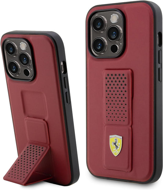 Ferrari Gripstand Case with Perforated Pattern for iPhone 15 Pro Max | كفر فيراري جراب ستاند لهاتف ايفون 15 برو ماكس بنقشة مثقبة
