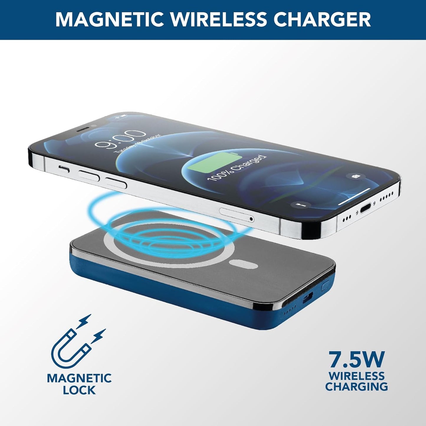 Cellularline Wireless Powerbank MAG 5000 Portable Charger Compatible with Mag Safe Ecosystem - سيلولار لاين باور بانك لاسلكي شاحن محمول متوافق مع نظام ماجسيف البيئي سعة 5000 مللي أمبير