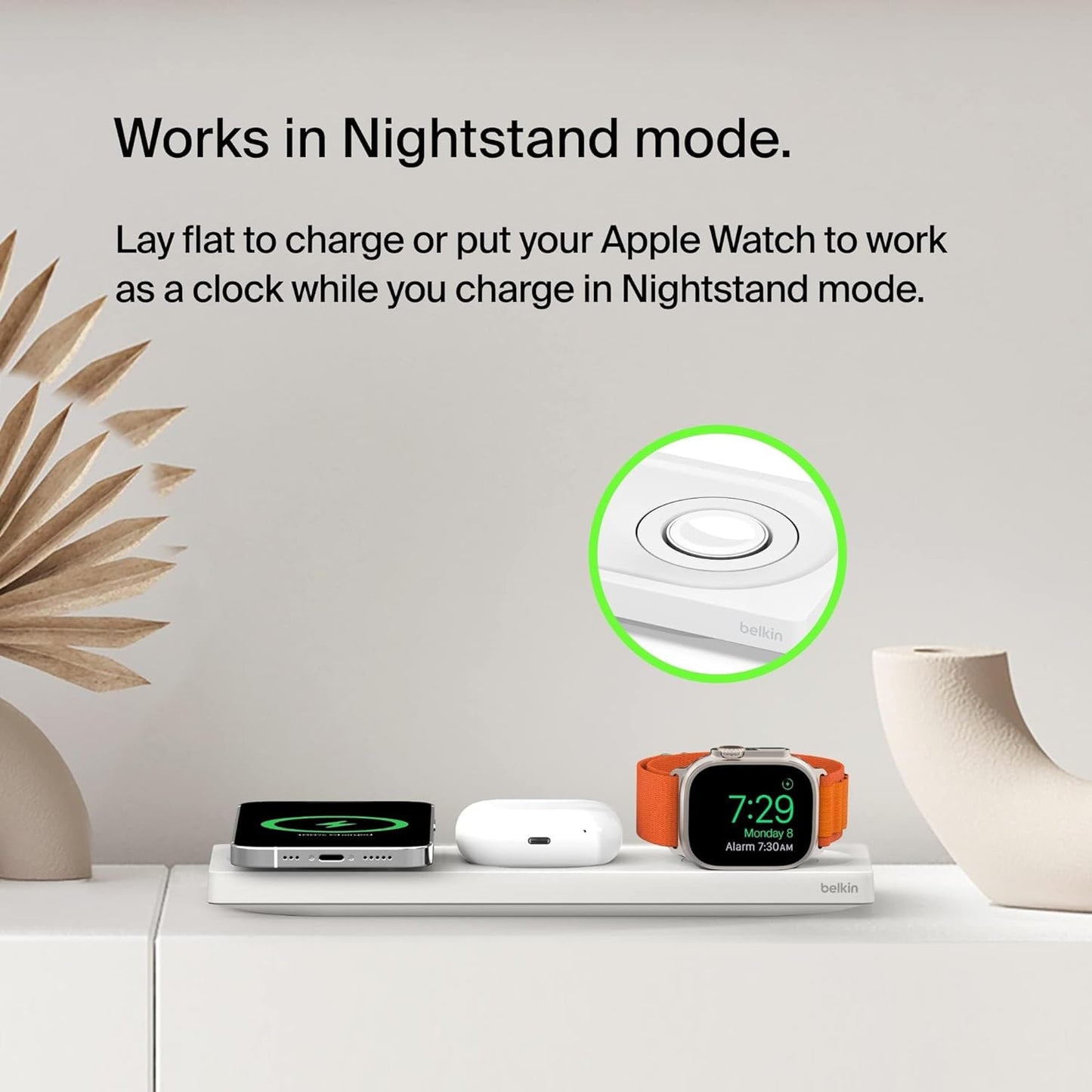 Belkin MagSafe Charger 3 in 1 Wireless Charging Station - شاحن لاسلكي 3 في 1 ماج سيف من بيلكن شحن سريع 15 واط للايفون وابل ووتش