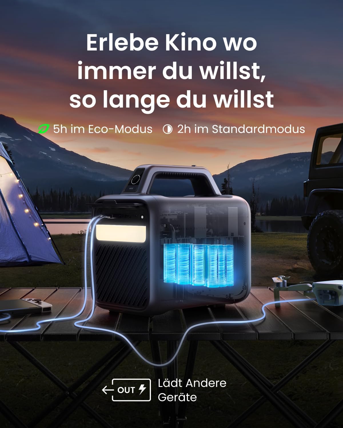 NEBULA Mars 3 Portable Projector Outdoor 1000 ANSI Lumens - جهاز عرض محمول نيبولا مارس 3 خارجي صورة مدعومة بالذكاء الاصطناعي