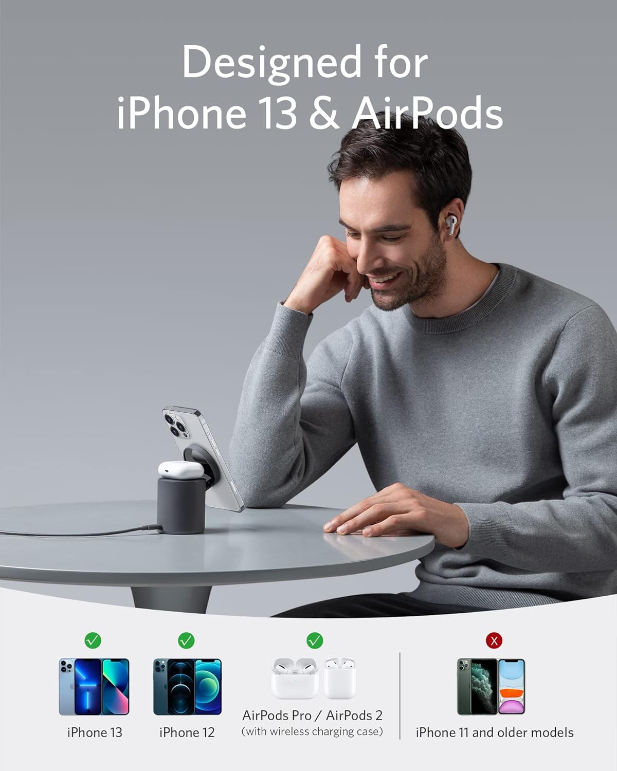 Anker 623 Magnetic Wireless Charger 2 In 1 Wireless Charging Station With 20W USB-C Charger - شاحن 623 لاسلكي مغناطيسي من انكر (ماج جو) شاحن 2 في 1 شاحن يو اس بي سي‏20 واط