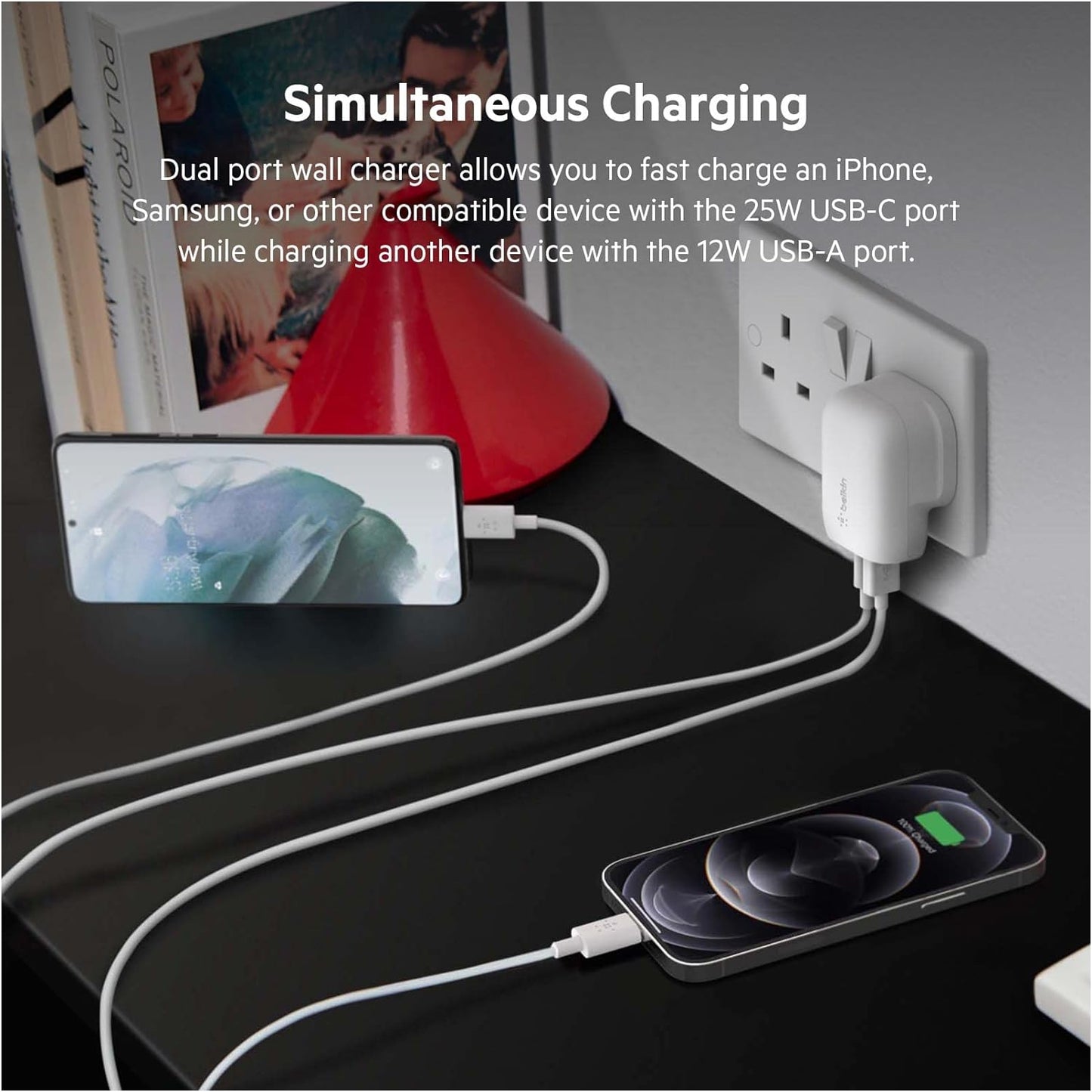 Belkin 37W USB Type C PPS PD Dual Port Wall Phone Charger - شاحن هاتف جداري بمنفذ مزدوج يو اس بي من النوع سي من بيلكن بقدرة 37واط
