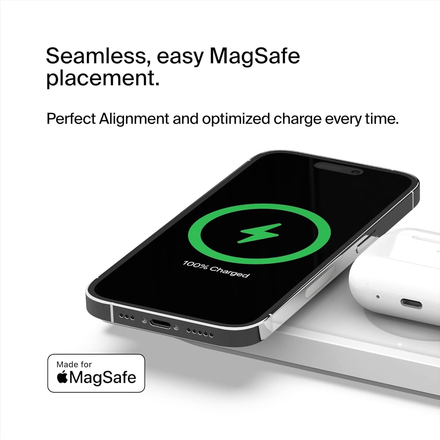Belkin MagSafe Charger 3 in 1 Wireless Charging Station - شاحن لاسلكي 3 في 1 ماج سيف من بيلكن شحن سريع 15 واط للايفون وابل ووتش
