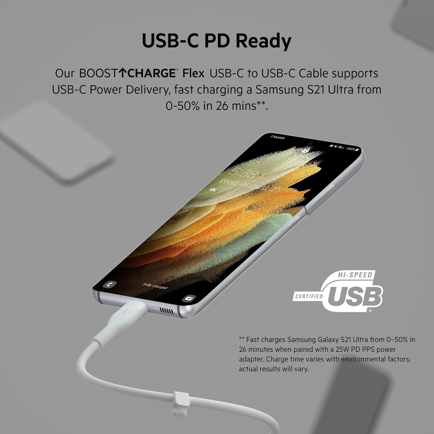 Belkin USB-C to USB-C Silicone Cable 1M - كيبل سيلكون تايب سي الى تايب سي من بيلكن