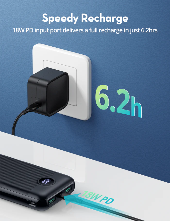 باور بانك بسعة 20 الف ميلي أمبير بقدرة 20 واط مع ثلاث منافذ من راف باور - RAVPower 20000mAh PD 20W 3-Port USB C Power Bank