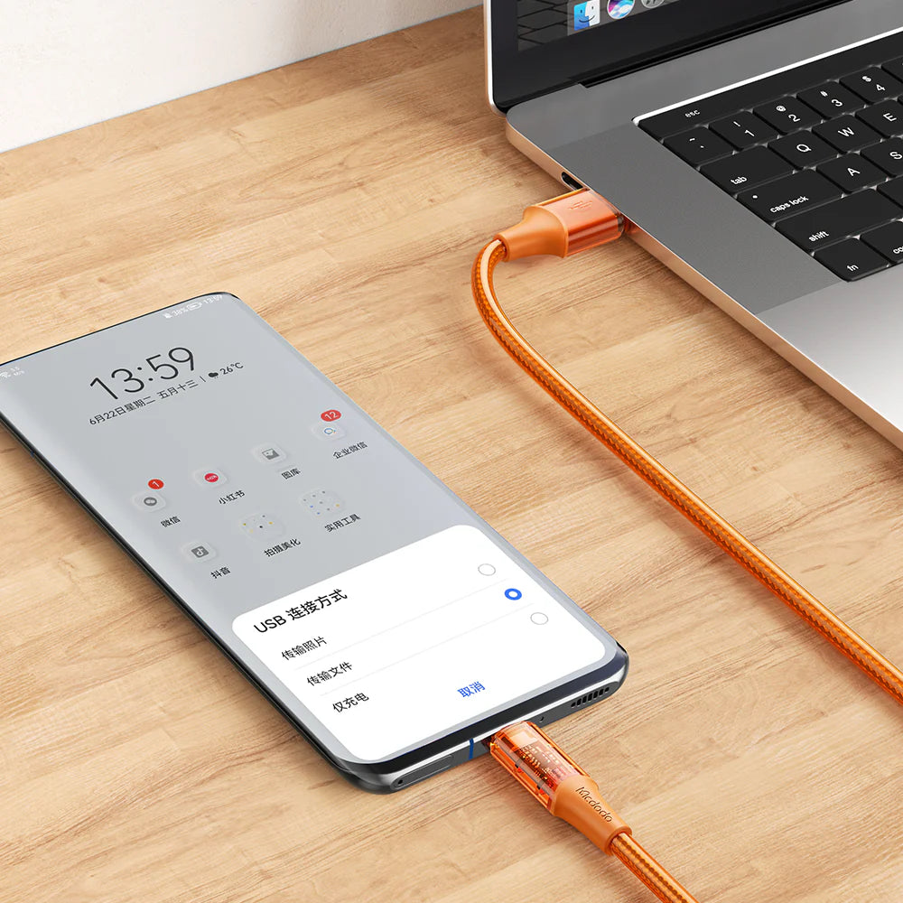 Mcdodo Type-C 6A Transparent Data Cable 1.2m - مكدودو تايب سي كابل بيانات شفاف 1.2 متر