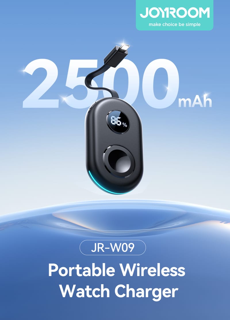 شاحن جويرووم لاسلكي محمول للساعات الذكية بسعة 2000 مللي امبير - اسود | JOYROOM JR-W09 2000mAh Portable Wireless Watch Charger - Black