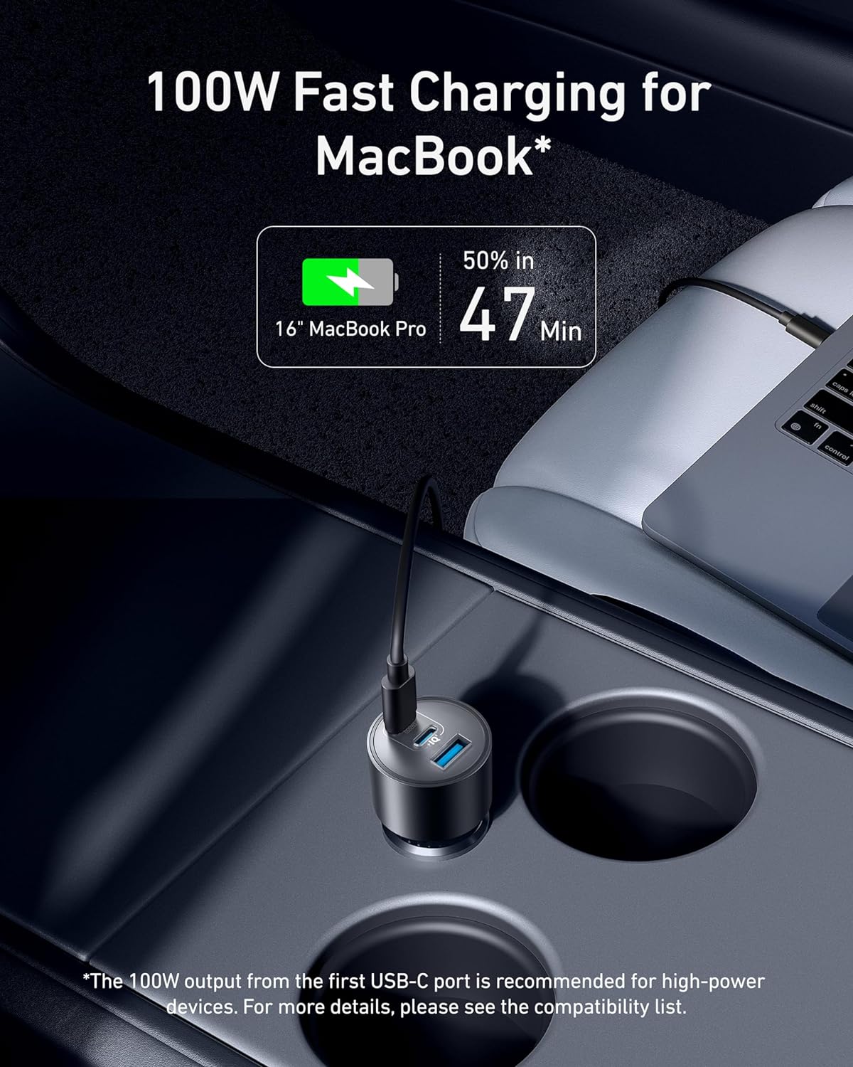 شاحن سيارة أنكر مع 3 منافذ بقدرة 167.5 واط وكابل تايب سي بطول 1 متر - رمادي | Anker Car Charger 3-Ports 67.5W with 1M USB-C Cable - Gray.