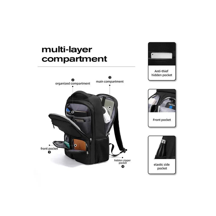Bange Travel Backpack Fit for 15.6" Laptop - Black |حقيبة ظهر للسفر من بانج, حقيبة لابتوب حتى 15.6 انش - اسود